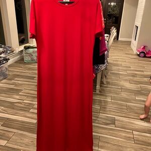 LuLaRoe Red Sheath Maxi Dress Crew Neck Short Sleeve